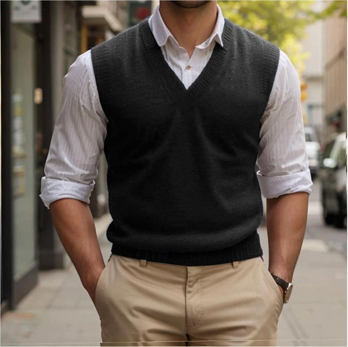 Rheon Sleeveless Vest – Men’s Classic V-Neck Knit
