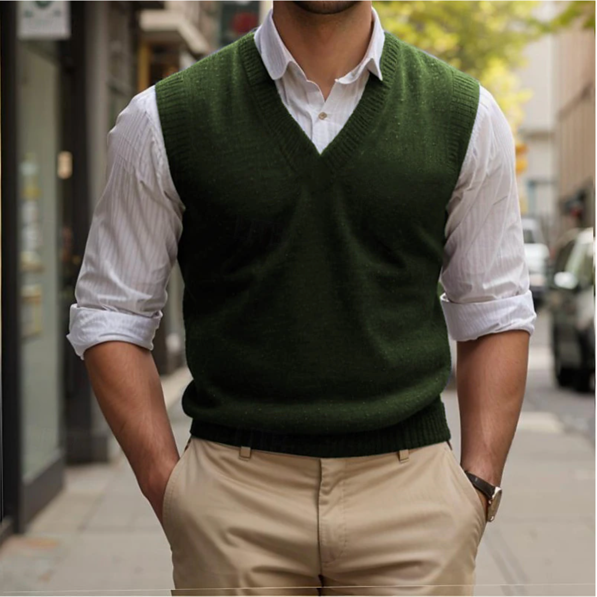 Rheon Sleeveless Vest – Men’s Classic V-Neck Knit