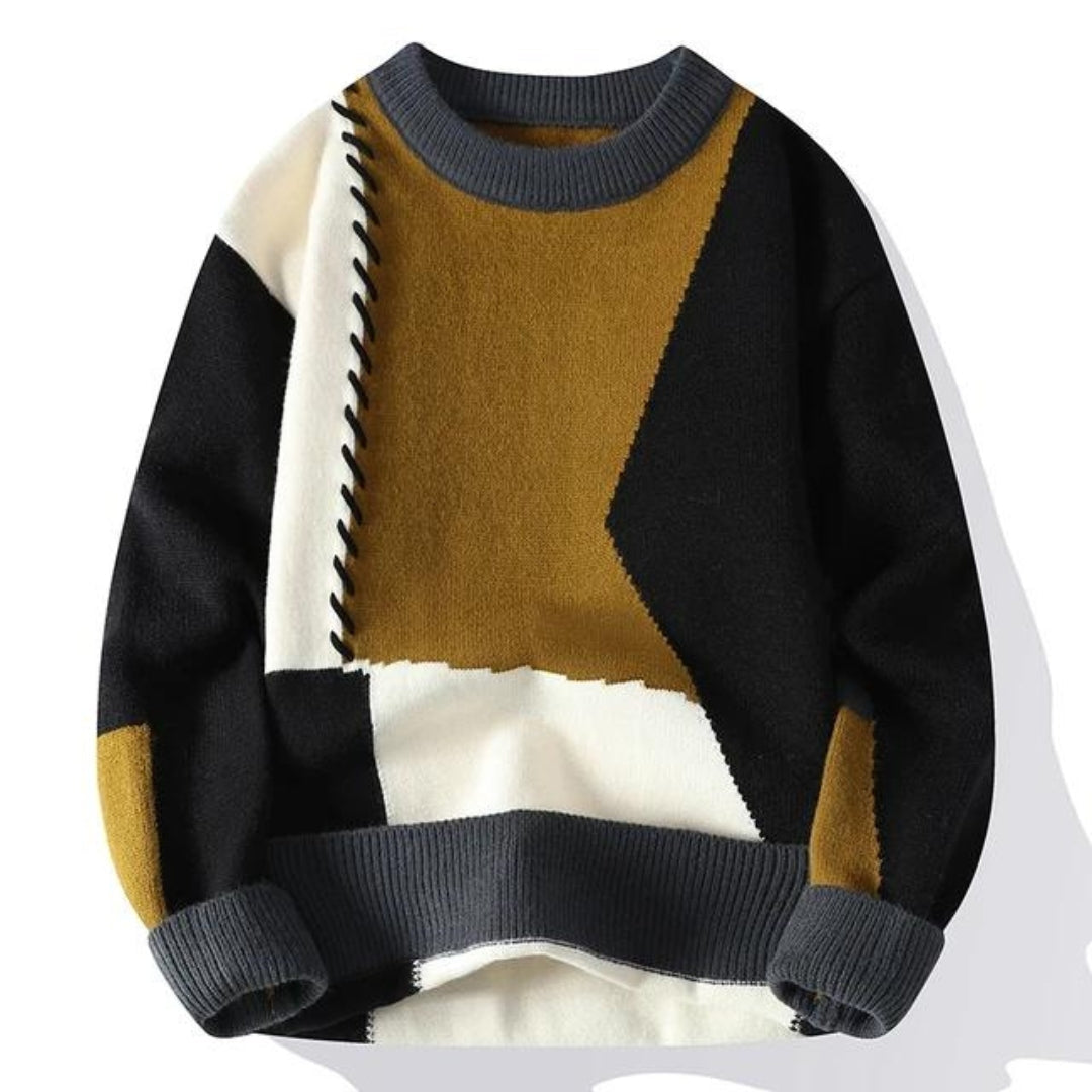 Eldric Patchwork Sweater – Men’s Artistic Knit Design